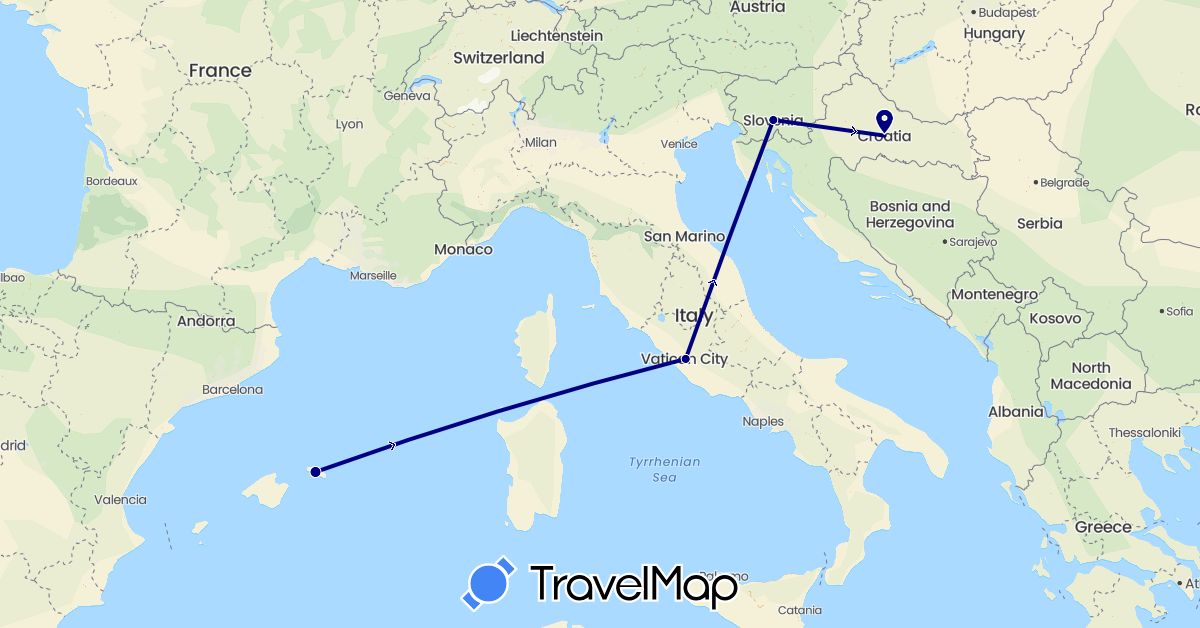 TravelMap itinerary: driving in Spain, Croatia, Italy, Slovenia (Europe)